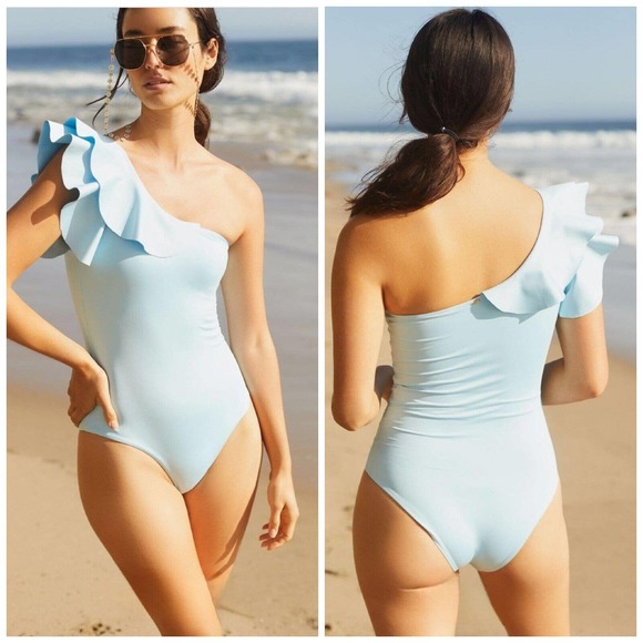 Free People Other - Free People Light Blue One-Shoulder Ruffle Swimsuit